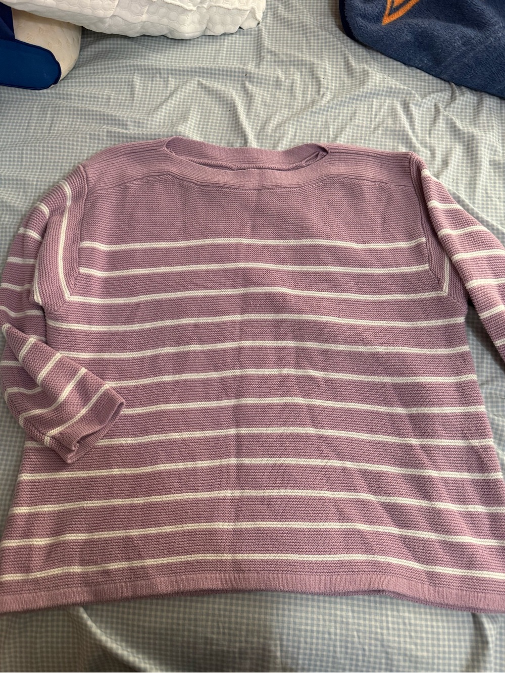 croft & barrow Lavender and White Striped Crewneck Sweater